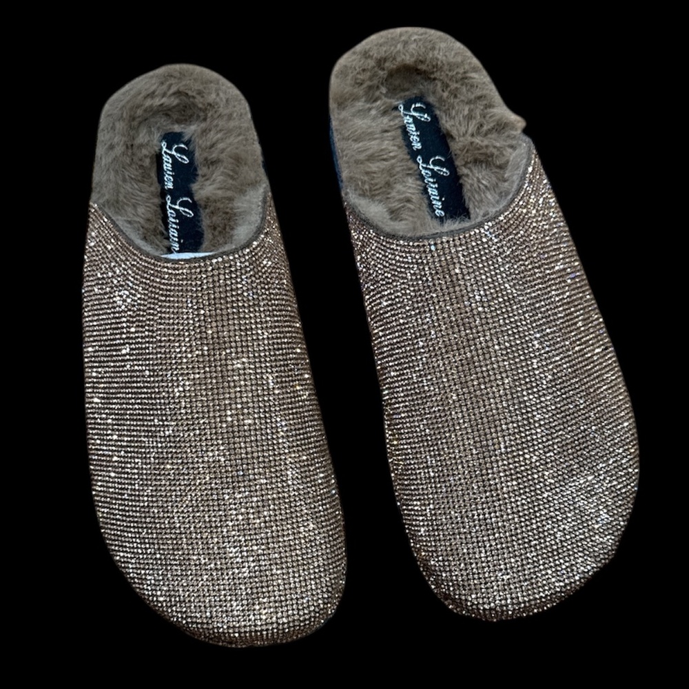 NIB LAUREN LORRAINE ROSE GOLD MULE WITH FAUX FUR LINING SIZE 10